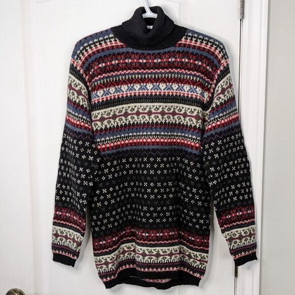 VINTAGE fairisle Icelandic cabin core long wool turtle neck sweater Small @M - Picture 6 of 11